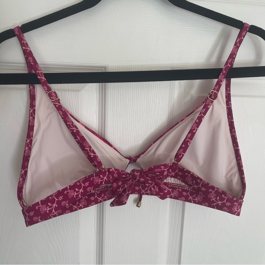 Tigerlily Swim Keyhole Triangle Bikini Top Size L Pink Boho Print Tie Bow Girly — image 4 of 7